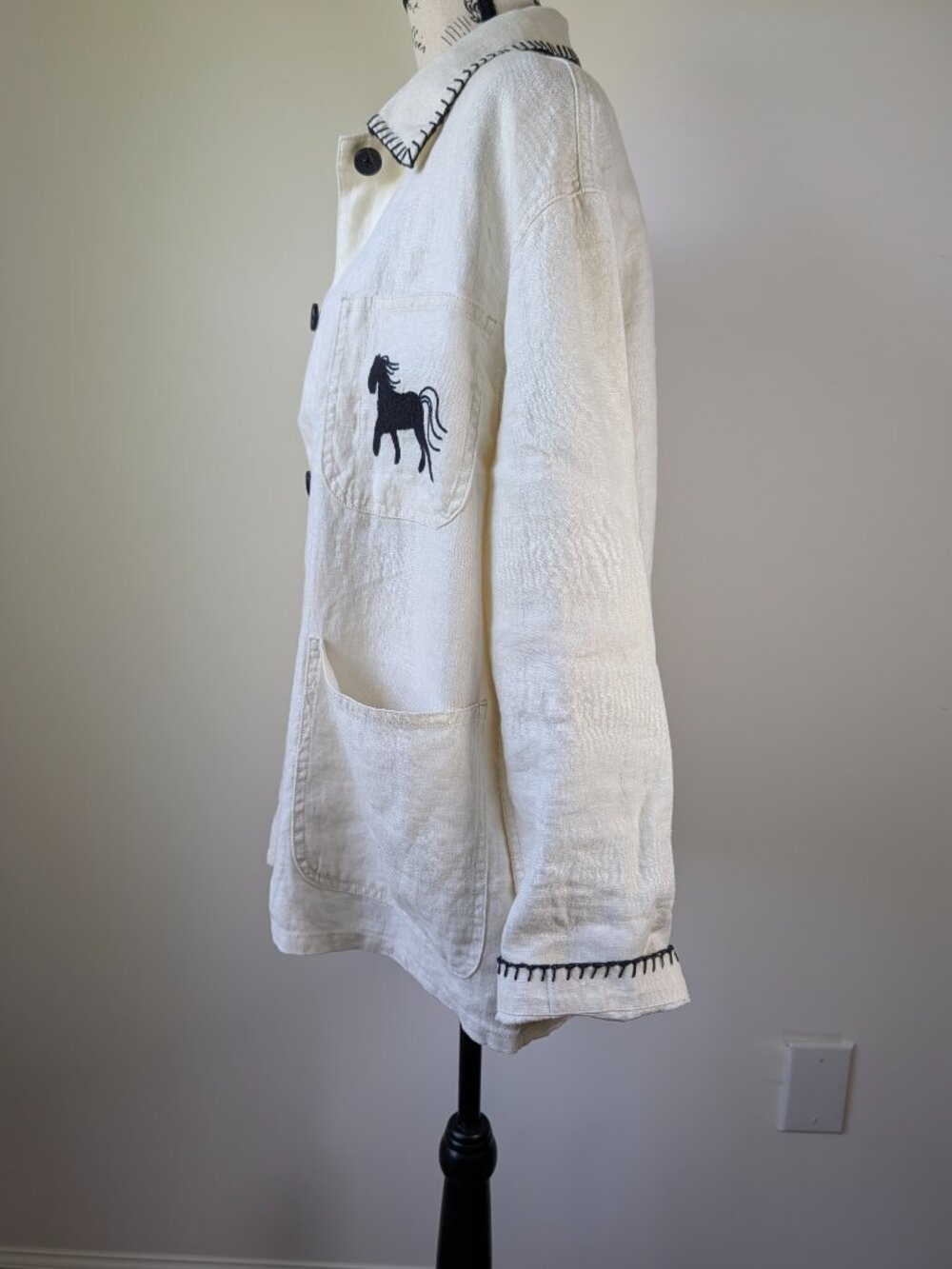 ZARA ZW Collection Embroidered Linen Overshirt – Oyster White (Size M) - Picture 5 of 8